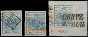 142114 - 1850 Mi.5 I HP, comp. 3 pcs of stamps with plate variety 32,