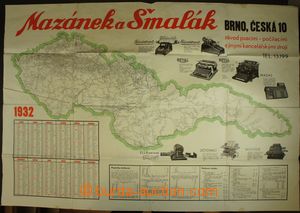 142159 - 1932 reklamní velkoformátová mapa ČSR firmy Mazánek a S