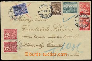 142186 - 1940 dopis na poste restante, vyfr. smíšenou frankaturou p