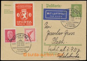 142200 - 1930 air postcard 5Pf Hindenburg to Czechoslovakia, uprated 