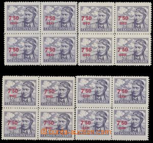 142392 - 1949 Pof.L28, overprint provisory 9/16kčs, 4x block of four