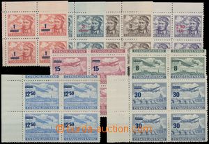 142678 - 1949 Pof.L25-32, overprint provisory, blocks of four with ma