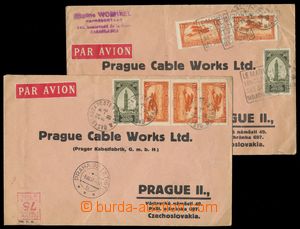 143100 - 1931 sestava 2ks firemních Let-dopisů do Prahy vyfr. zn. M