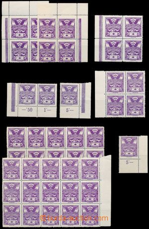 143221 -  Pof.144A+B, 5h violet, selection of bloks of four and large