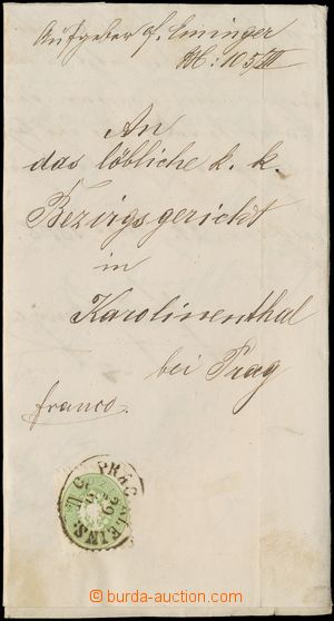 143353 - 1868 folded letter to Karlína with Mi.31, 3 Kreuzer green, 