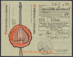 143441 - 1940 šeková poukázka Spořitelny města Brna s reklamním