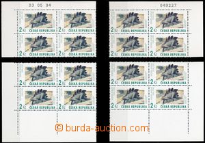 143659 - 1994 Pof.42, Dinosaur, selection of corner blk-of-4 with mar