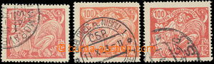 143707 -  Pof.173, 100h red, comp. 3 pcs of stamps II. and III. type 