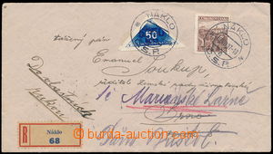 143713 - 1937 Reg letter to Brno with Pof.309 and DR1, 50h blue, with
