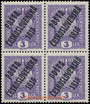 143827 -  Pof.33ST A, Crown 3h violet, block of four, 1x joined subty