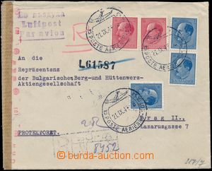 144030 - 1943 Reg and airmail letter to Prague with Mi.396 2x, 399 3x