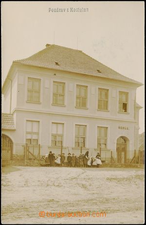 144087 - 1911 KOSTELANY -  B/W photo postcard, school, issued J. Hor