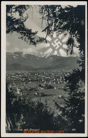 144098 - 1938 VILLACH -  B/W photo postcard, collage with swastika as