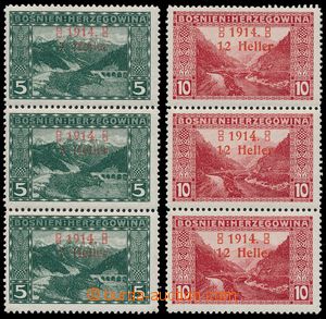 144117 - 1914 Mi.89-90, vertical str-of-3 with joined overprint types