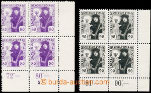 144249 -  Pof.162-163, 80h violet, 90h black, lower corner bloks of 4