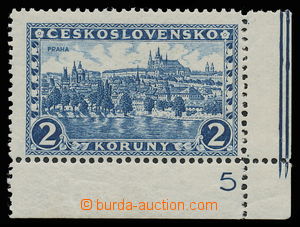 144310 - 1926 Pof.229x, Praha 2Kč modrá, rohový kus s DČ 5, perga