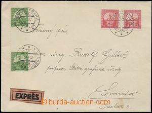 144597 - 1937 Express letter franked with. 2-stamps gutter Nitra 50h 