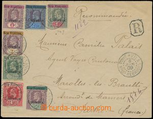 144673 - 1909 CONDOMINIUM  Reg letter to France with SG.2, 4-9, 7 pcs