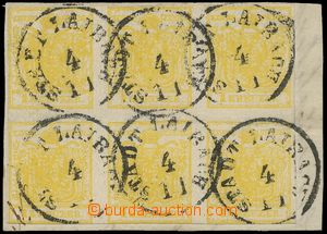 144675 - 1850 Mi.1IIIy, 1 Kr chromově yellow, block of 6, type III M