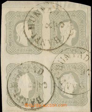 144677 - 1861 Mi.23b, Franz Josef 1,05Kr šedá, 4-blok na výstřiž