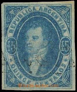144679 - 1864 Mi.10, Rivadavia 15c modrá, nezoubkovaná, průsvitka 