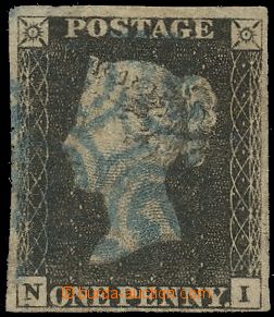 144684 - 1840 Mi.1b; SG.2, Black Penny, plate 7, letters N–I, rarel
