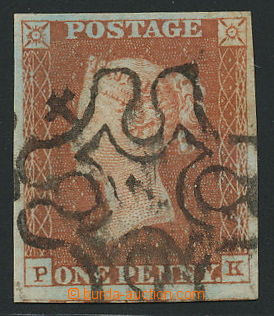 144818 - 1841 SG.8, 1P red-brown, letters P–K, plate 30, Maltese cr