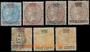 144838 - 1867 SG.1-6, 9, Overprint issue on/for indických stmp, Quee