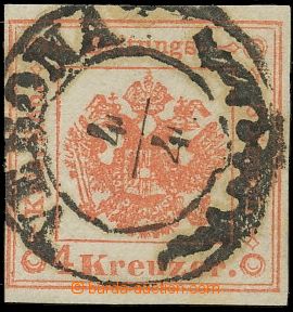 144850 - 1858 NEWSPAPER FISCAL STAMP  Sas.4, Coat of arms 4Kr red, ni
