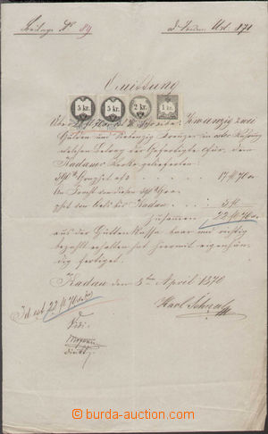 144907 - 1870 RAKOUSKO-UHERSKO kvitance na 22Fl a 70Kr, smíšená fr