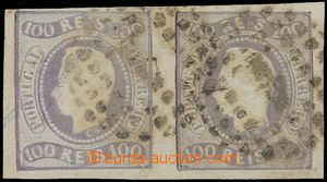 145061 - 1866 Mi.23, King Luis I. 100R, pair, numeral pmk 1 - LISABON