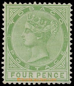 145123 - 1880 SG.10, Královna Viktorie 4P žlutozelená, průsvitka 