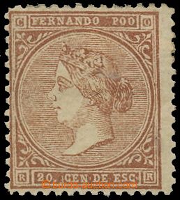 145127 - 1868 Mi.1; Edifil.1, Queen Isabel II. 20C brown, very nice p