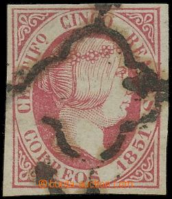 145144 - 1851 Mi.9; Edifil.9, Královna Izabela II. 5R tmavě růžov