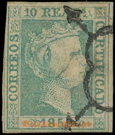 145145 - 1850 Mi.5; Edifil.5, Queen Isabel II. 10R green, close margi