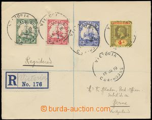 145150 - 1919 Reg letter via London to Switzerland with mixed frankin