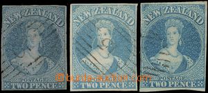 145176 - 1855-67 SG.5, 9, 10, Královna Viktorie 2P modrá na modrém