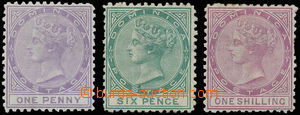 145209 - 1874 SG.1-3, Královna Viktorie 1P fialová, 6P zelená (bez