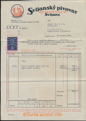 146216 - 1933 BREWERY SVIJANY  invoice with heading and documentary s