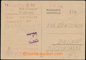 146505 - 1942 C.C. TEREZIN-THERESIENSTADT  PC without franking, evide