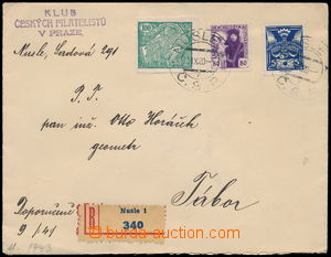 146926 - 1920 philatelic Reg letter with Pof.143, Pigeon-issue 5h blu