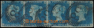 147087 - 1840 SG.5, 2P blue, plate 1, str-of-4 QB-QE, rarely with can