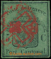 147112 - 1847 GENEVA  Mi.4, Velký orel 5C žlutoolivová, červené 
