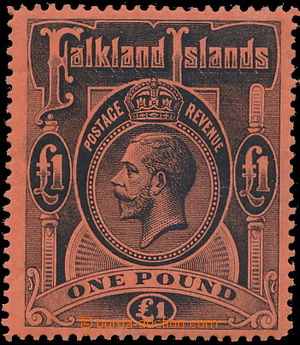 147119 - 1912 SG.69, Jiří V. £1 černá, na červeném papíru