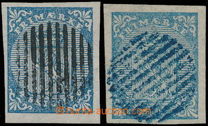 147148 - 1855 Mi.1, Znak 4Sk modrá, sestava 2ks známek v luxusní k