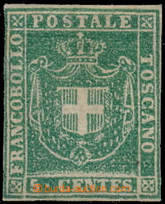 147236 - 1860 Sas.18, Coat of arms 5C green, very fine piece with mos