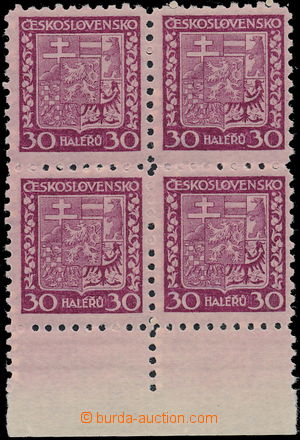 147302 - 1929 Pof.252x, Státní znak 30h fialová, 4-blok s dolním 