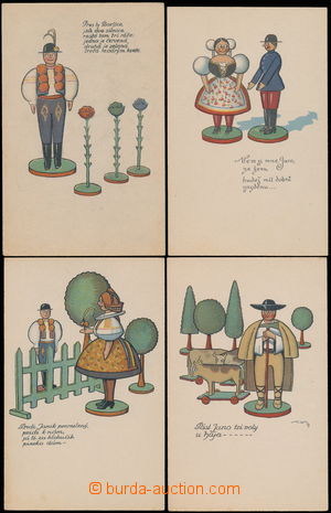 147357 - 1919 sestava 4ks pohlednic s motivem dřevěných hraček, s