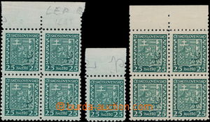 147422 - 1925 Pof.251, Státní znak 25h zelená, 4-blok s horním ok
