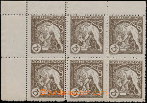 147579 -  Pof.28, 25h brown, corner blk-of-6 with mixed perf 13¾